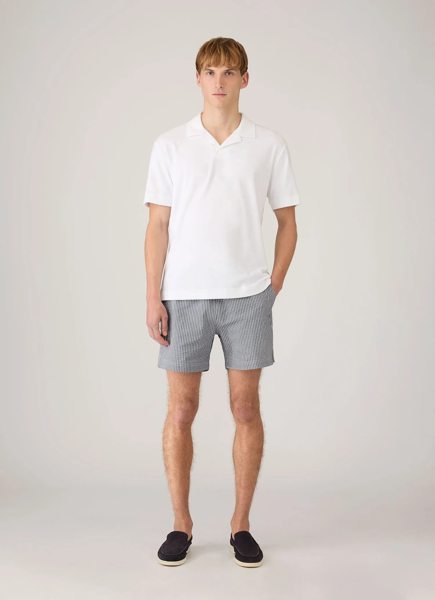 Men's Seersucker Swim Shorts in Navy/White sold by Sunspel product image thumbnail 3