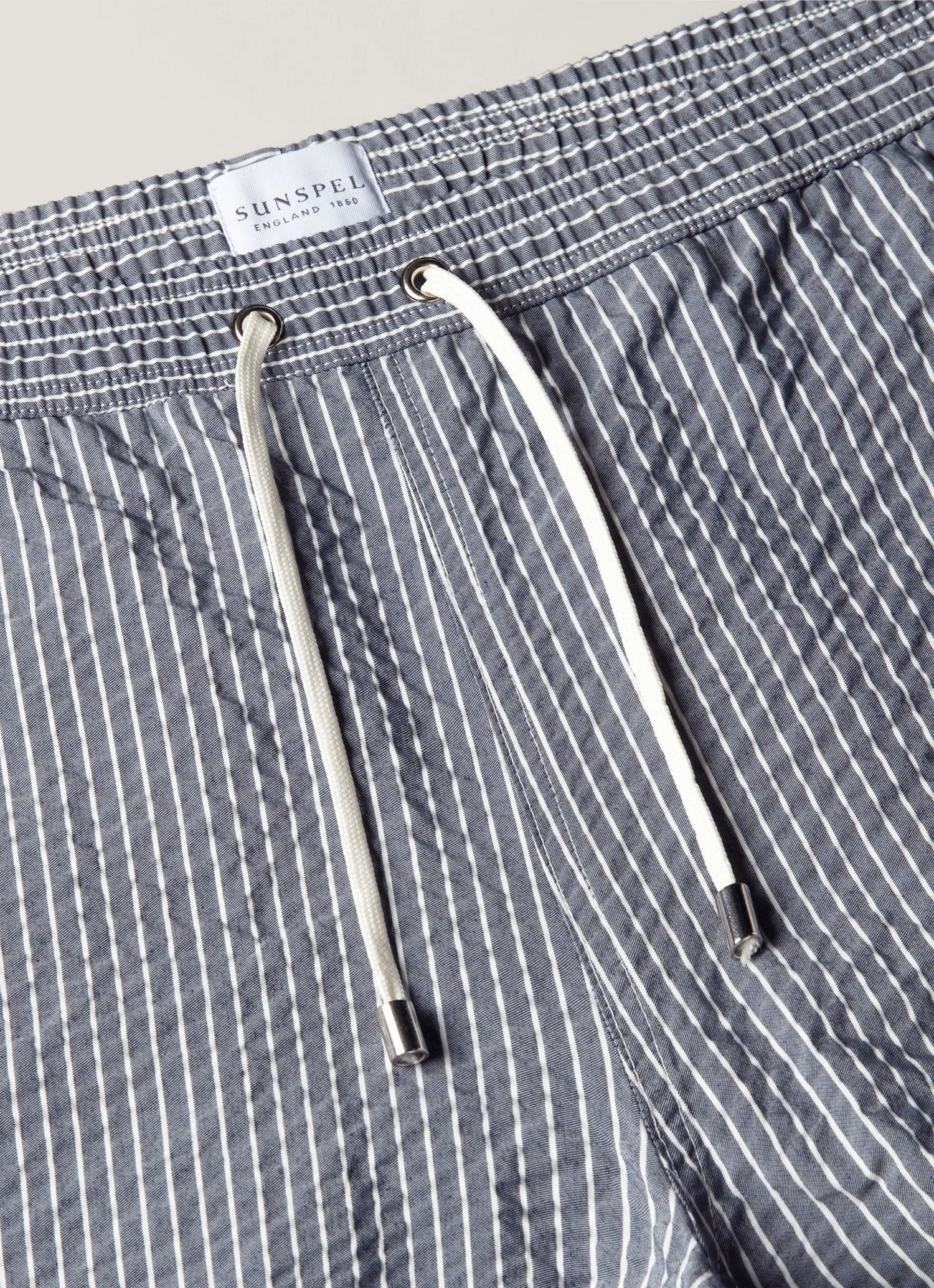 Men's Seersucker Swim Shorts in Navy/White sold by Sunspel product image thumbnail 4