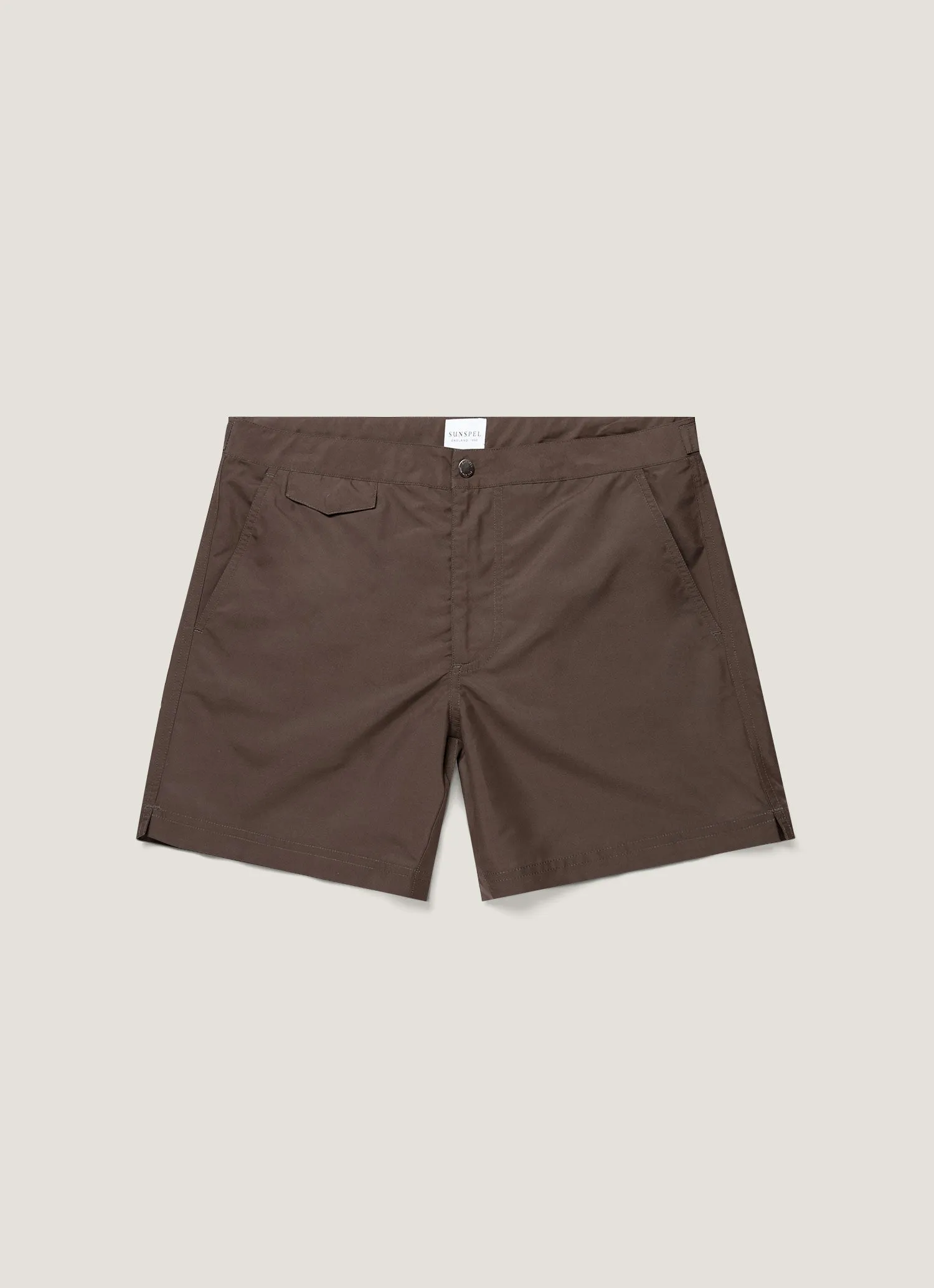Men's Tailored Swim Shorts in Dark Walnut sold by Sunspel