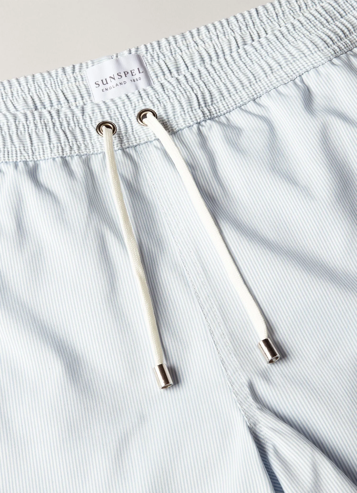 Men's Drawstring Swim Shorts in Sky Blue/White sold by Sunspel product image thumbnail 4