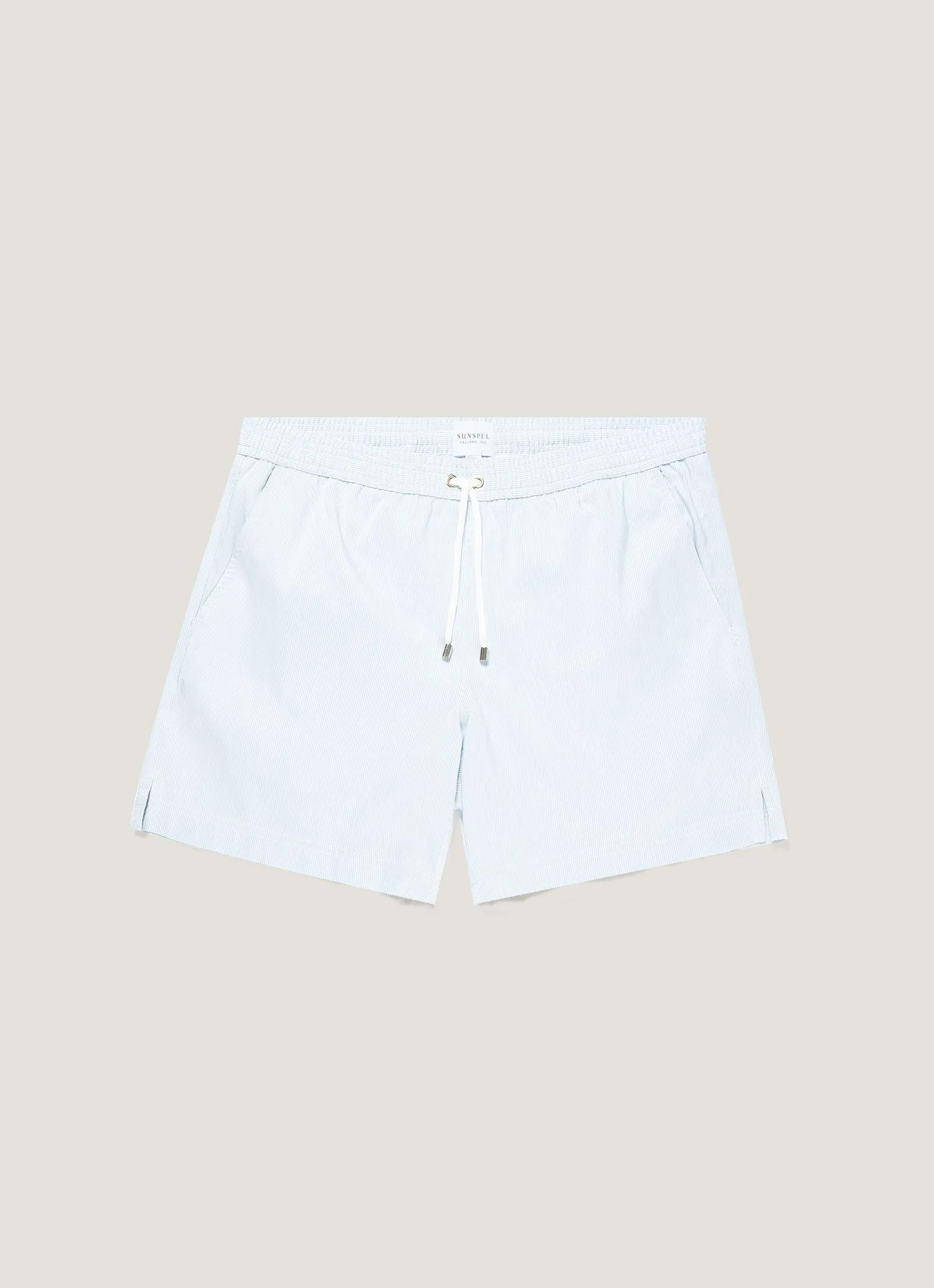 Men's Drawstring Swim Shorts in Sky Blue/White sold by Sunspel