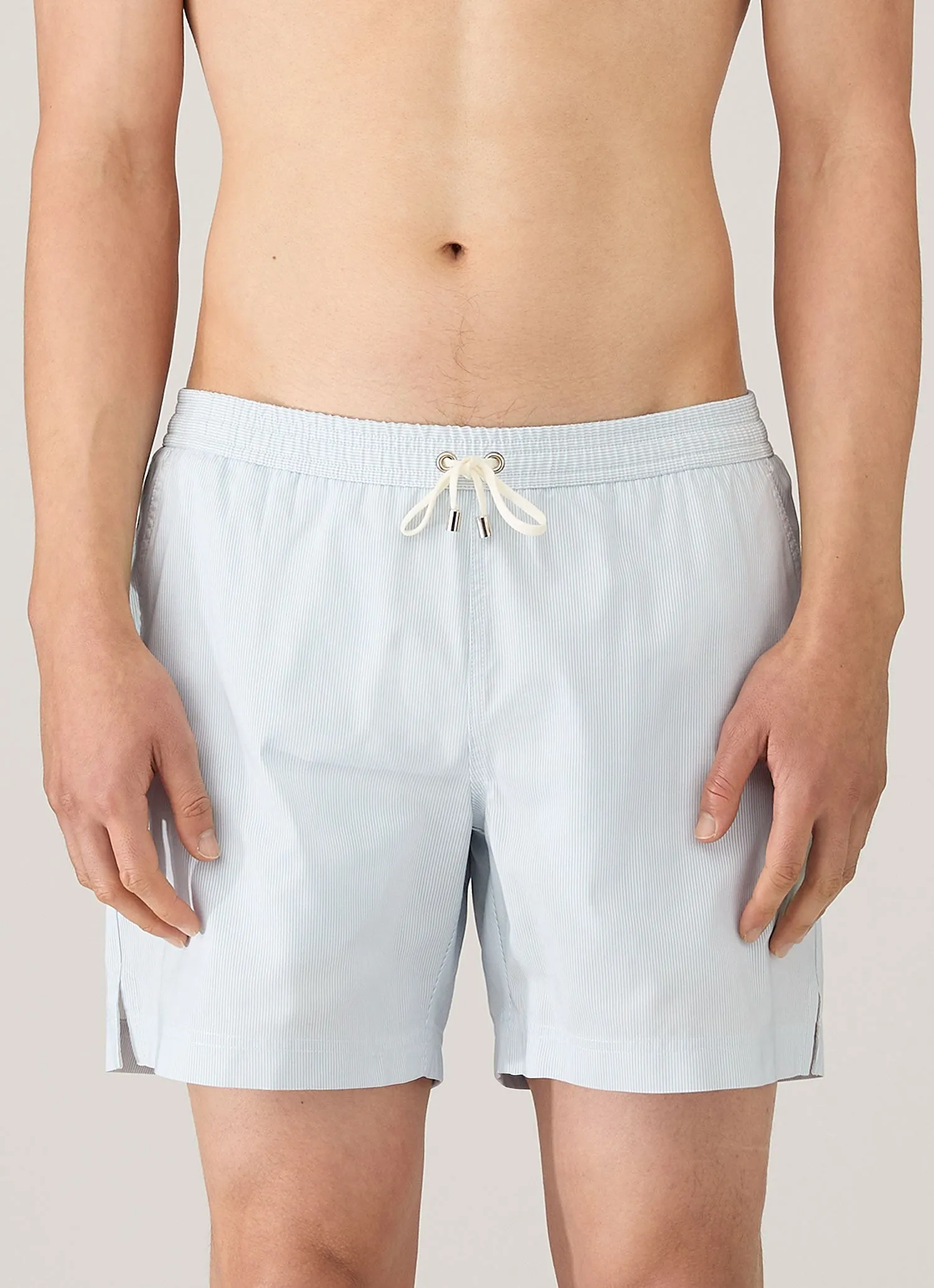 Men's Drawstring Swim Shorts in Sky Blue/White sold by Sunspel product image thumbnail 2