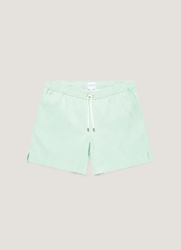 Men's Drawstring Swim Shorts in Bright Green/White made by Sunspel