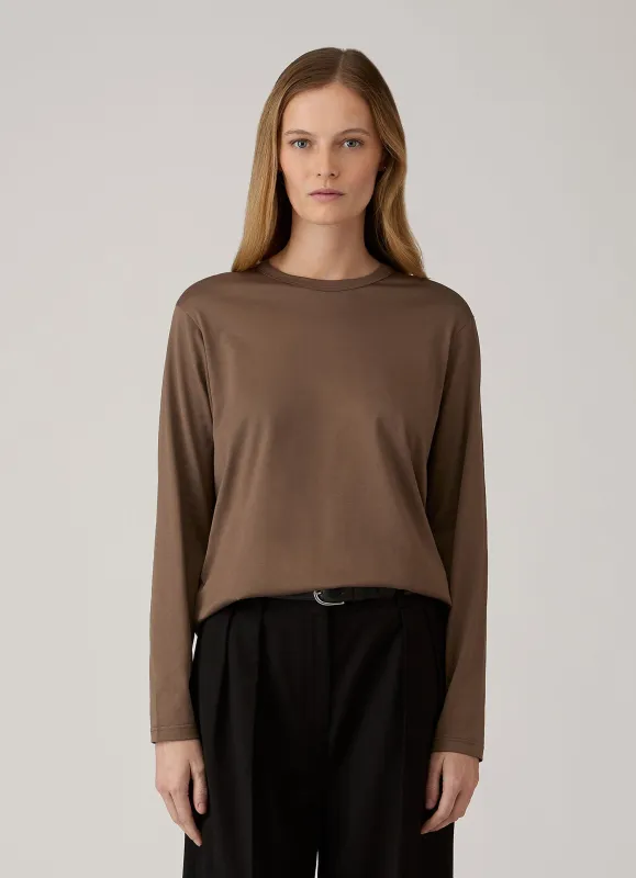 Women's Long Sleeve Everyday T-shirt in Dark Cedar made by Sunspel