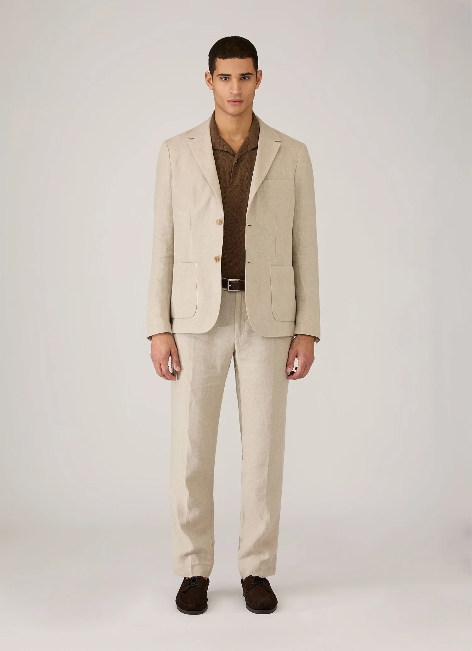 Men's Linen Piqué Polo Shirt in Dark Walnut sold by Sunspel product image thumbnail 3