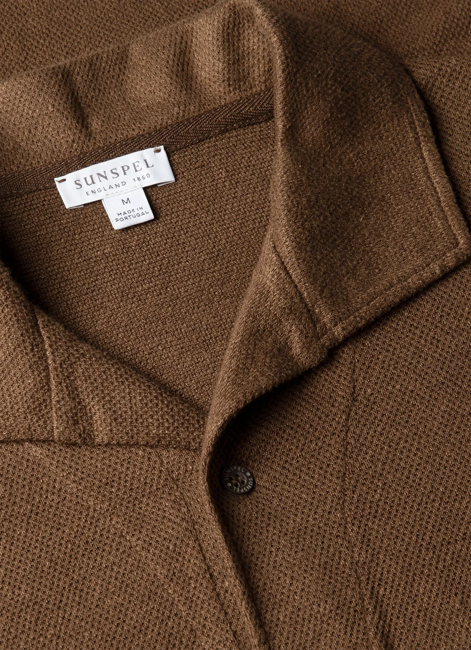 Men's Linen Piqué Polo Shirt in Dark Walnut sold by Sunspel product image thumbnail 4