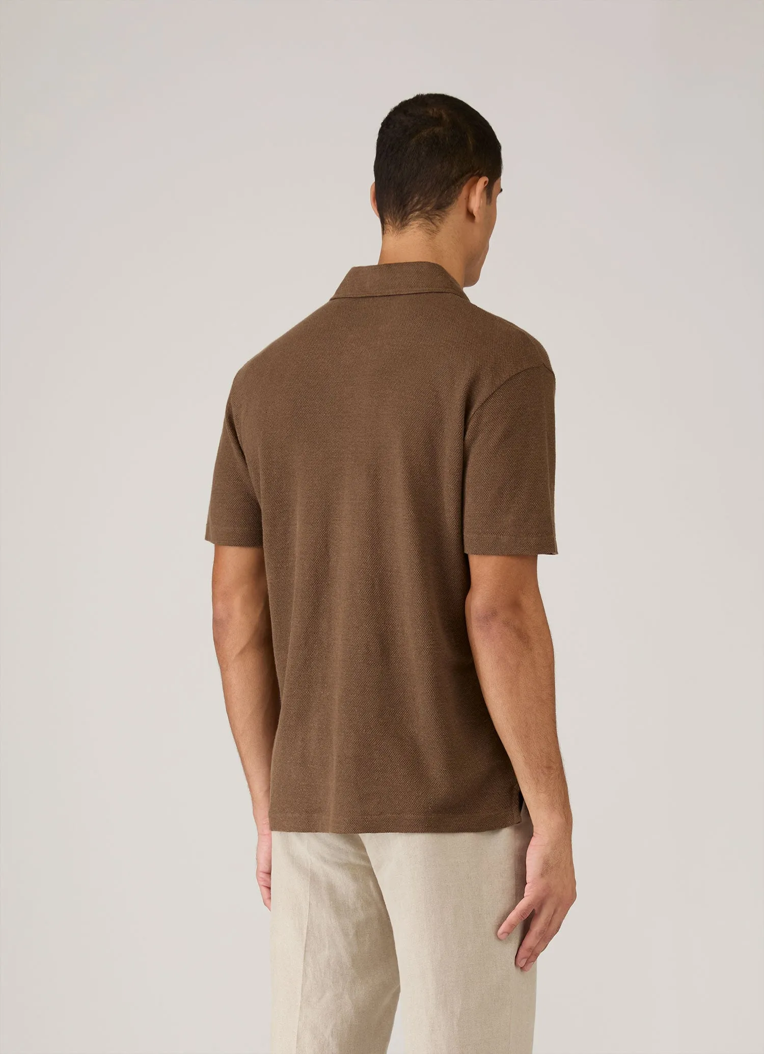 Men's Linen Piqué Polo Shirt in Dark Walnut sold by Sunspel product image thumbnail 5