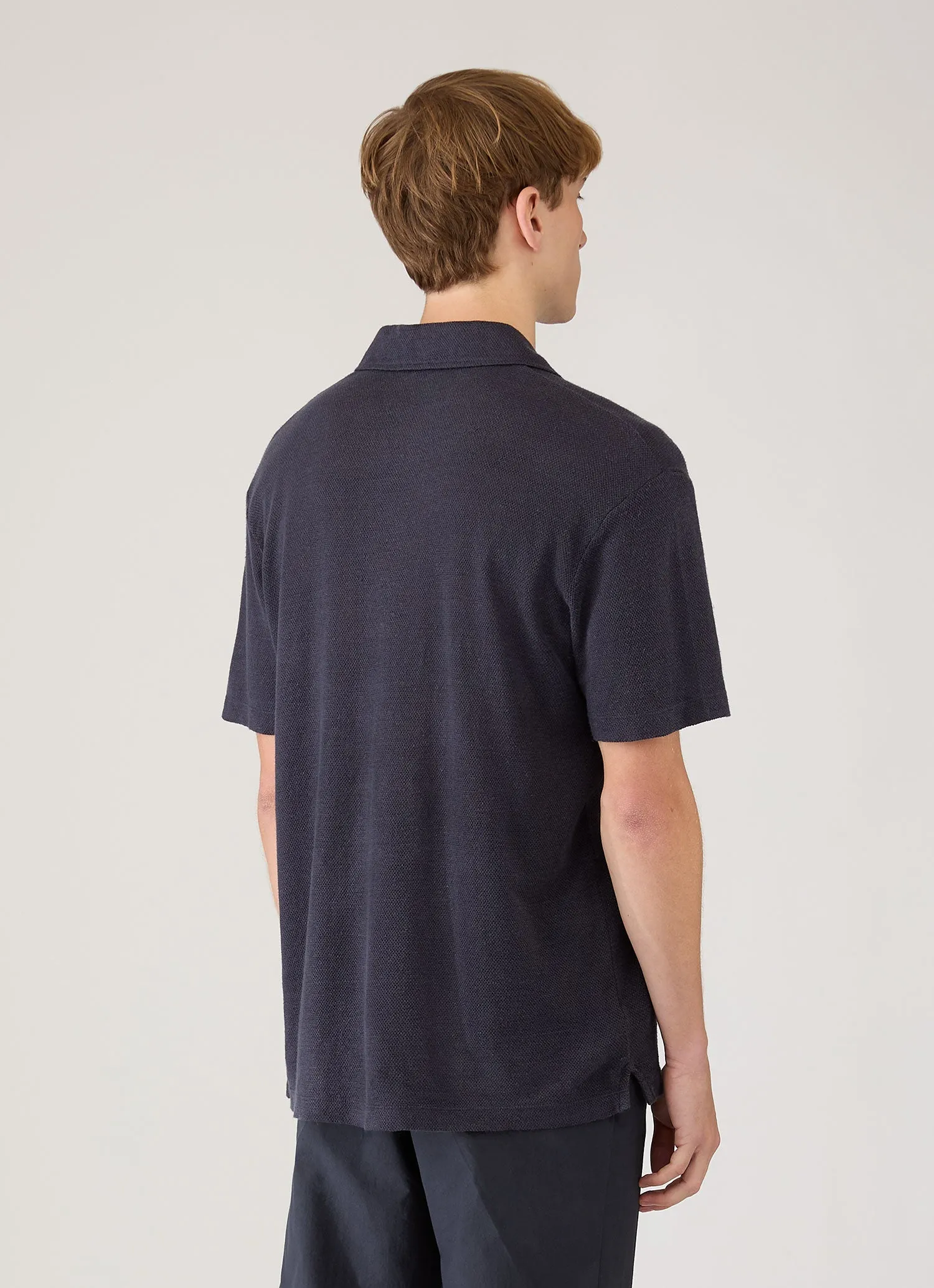 Men's Linen Piqué Polo Shirt in Navy sold by Sunspel product image thumbnail 5