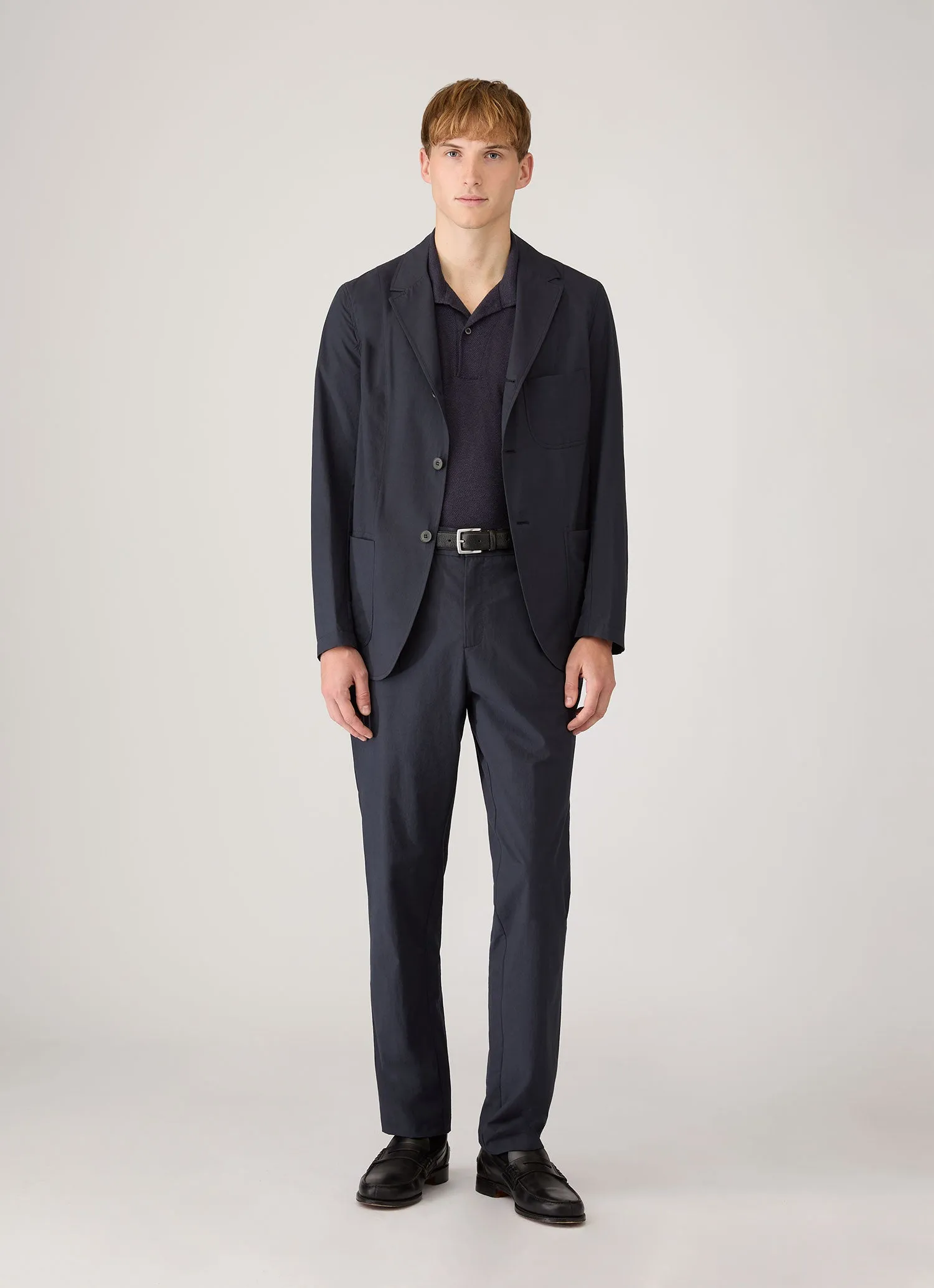 Men's Linen Piqué Polo Shirt in Navy sold by Sunspel product image thumbnail 3