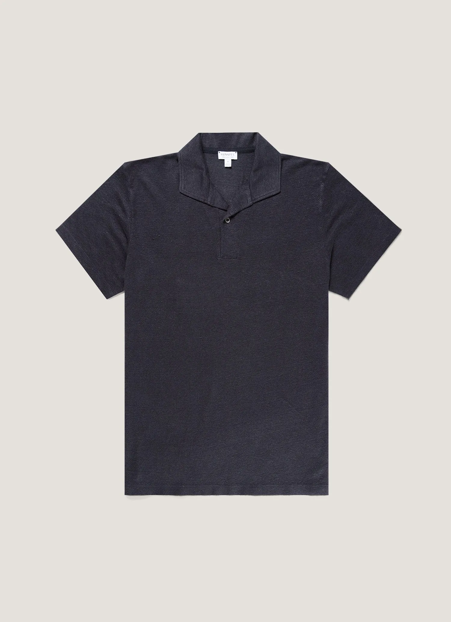 Men's Linen Piqué Polo Shirt in Navy sold by Sunspel
