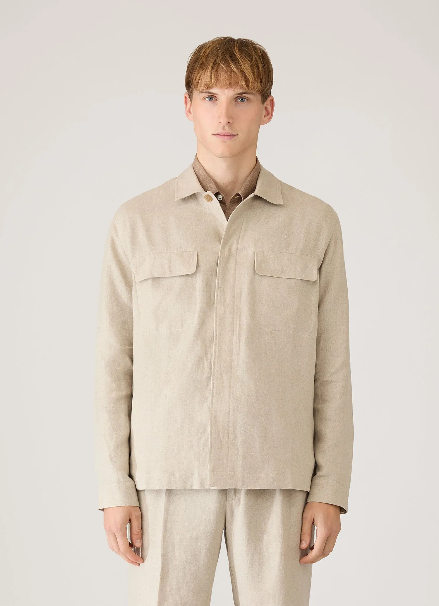 Men's Linen Overshirt in Sand sold by Sunspel product image thumbnail 2