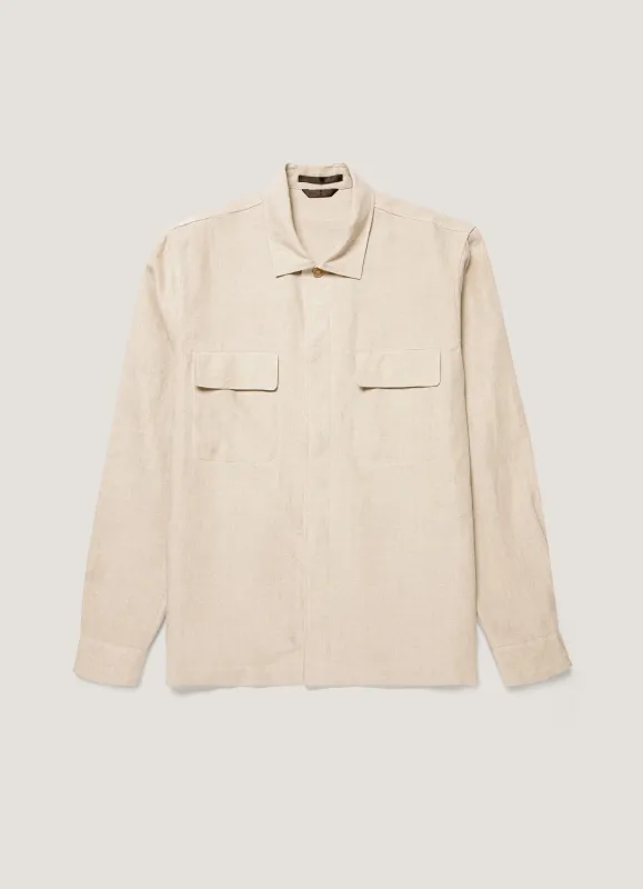 Men's Linen Overshirt in Sand made by Sunspel
