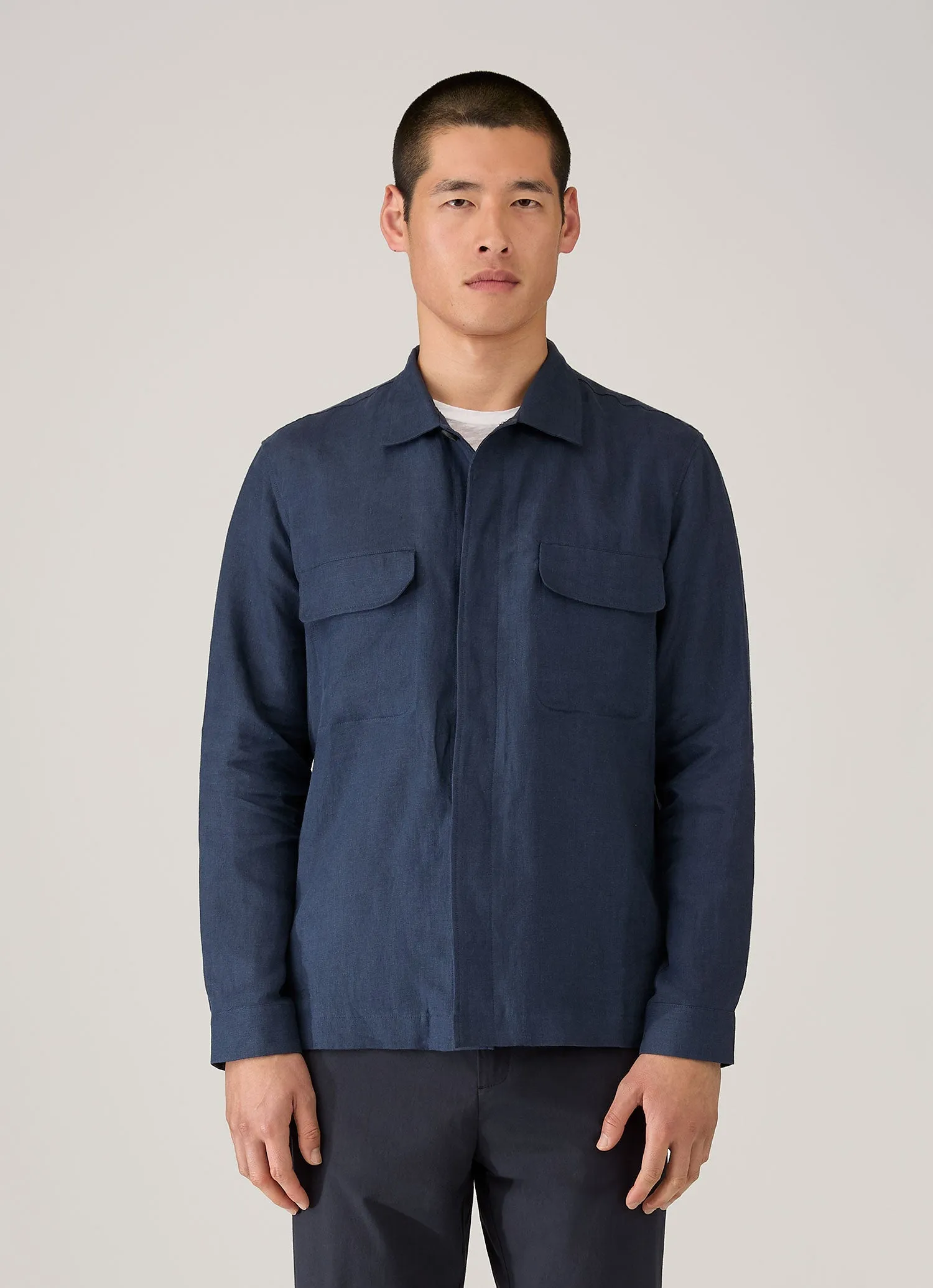 Men's Linen Overshirt in Light Navy sold by Sunspel product image thumbnail 2