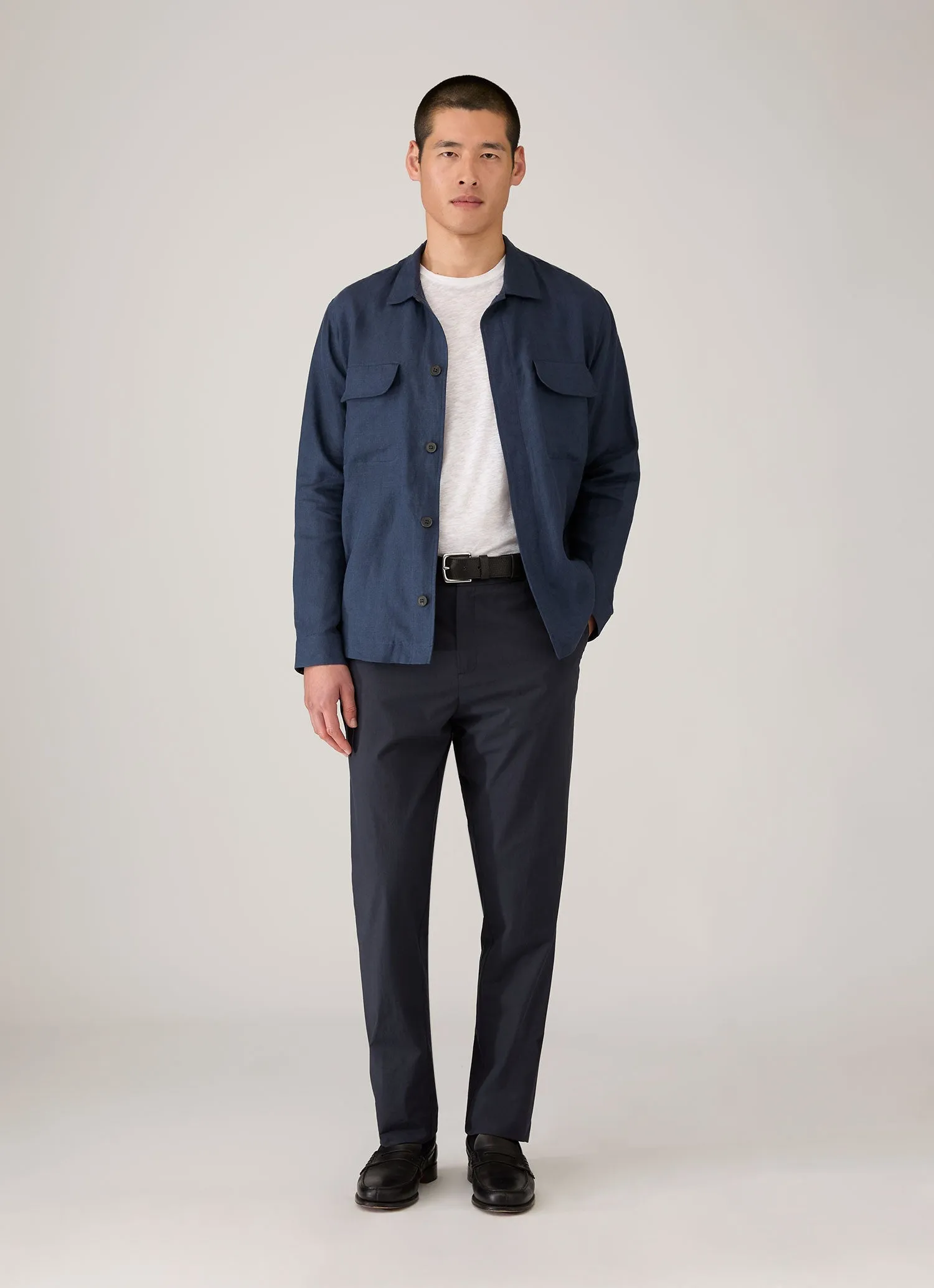 Men's Linen Overshirt in Light Navy sold by Sunspel product image thumbnail 3