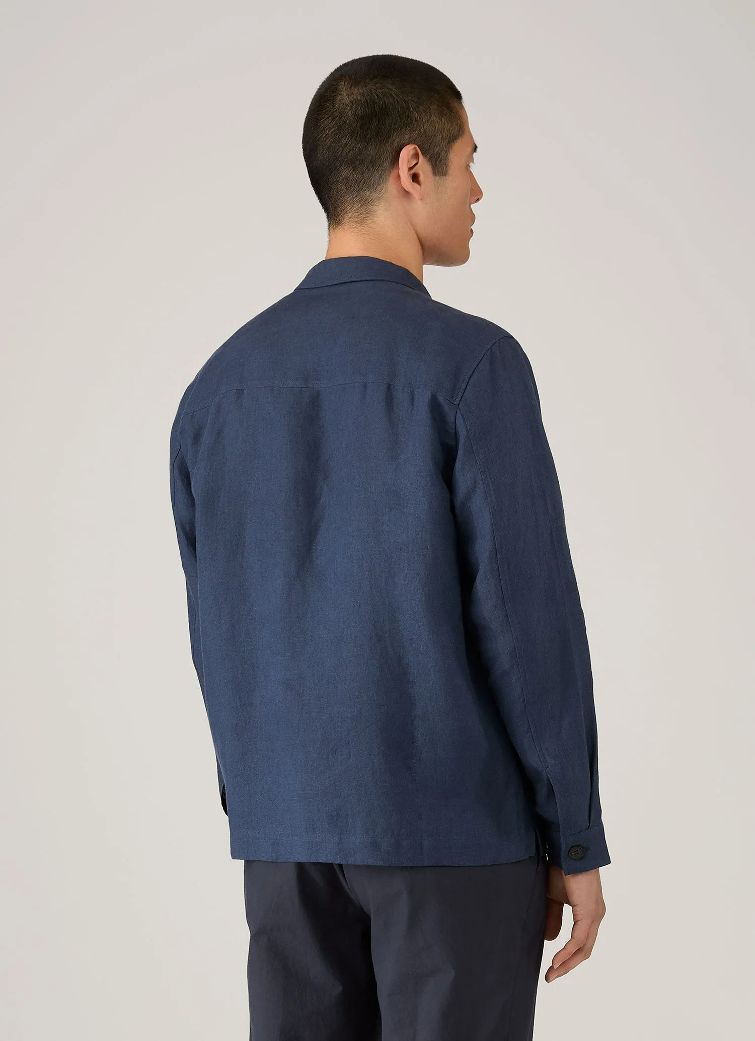 Men's Linen Overshirt in Light Navy sold by Sunspel product image thumbnail 5