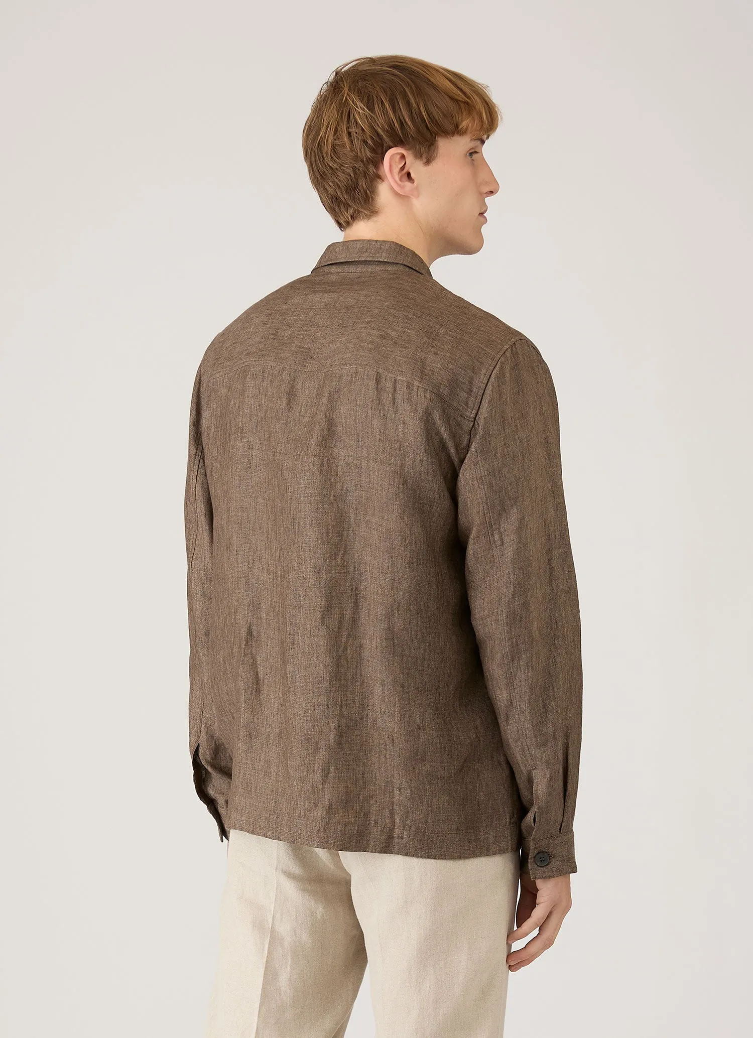 Men's Linen Overshirt in Dark Walnut sold by Sunspel product image thumbnail 5
