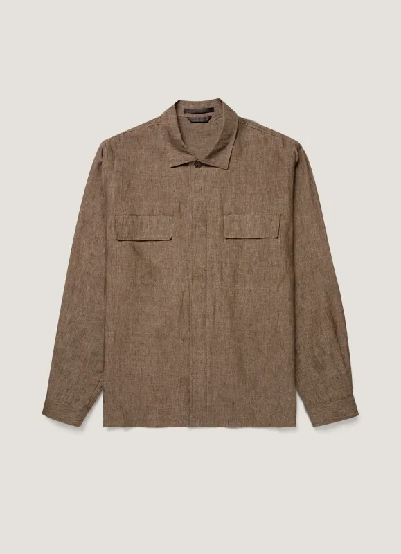 Men's Linen Overshirt in Dark Walnut made by Sunspel