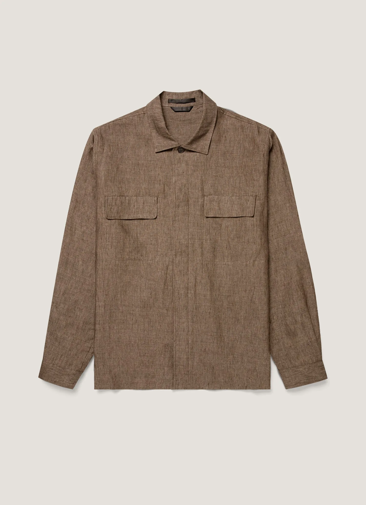 Men's Linen Overshirt in Dark Walnut sold by Sunspel