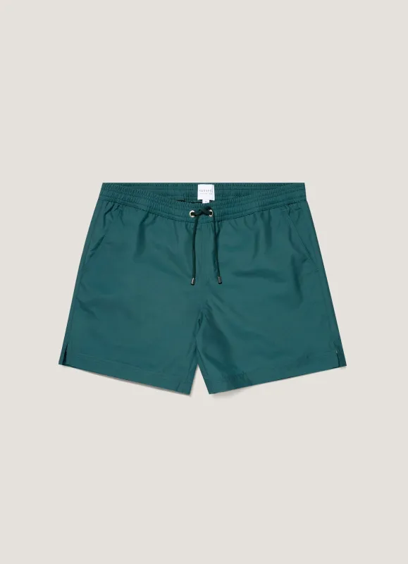 Men's Drawstring Swim Shorts in Forest made by Sunspel