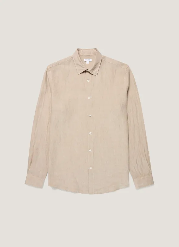 Men's Linen Shirt in Hazelwood made by Sunspel