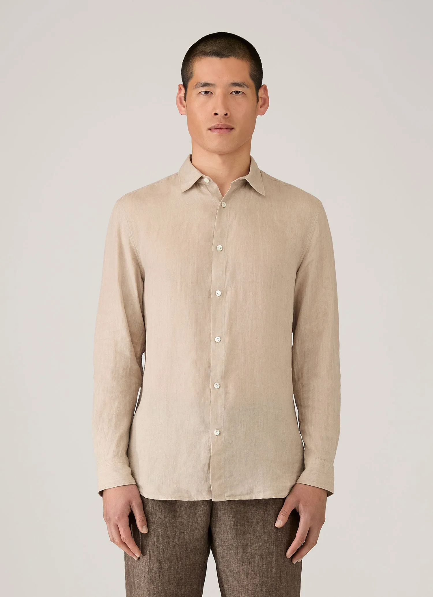 Men's Linen Shirt in Hazelwood sold by Sunspel product image thumbnail 2