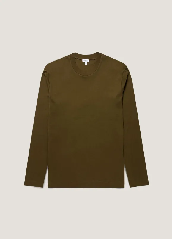 Men's Long Sleeve Heavyweight T-shirt in Loden Green made by Sunspel