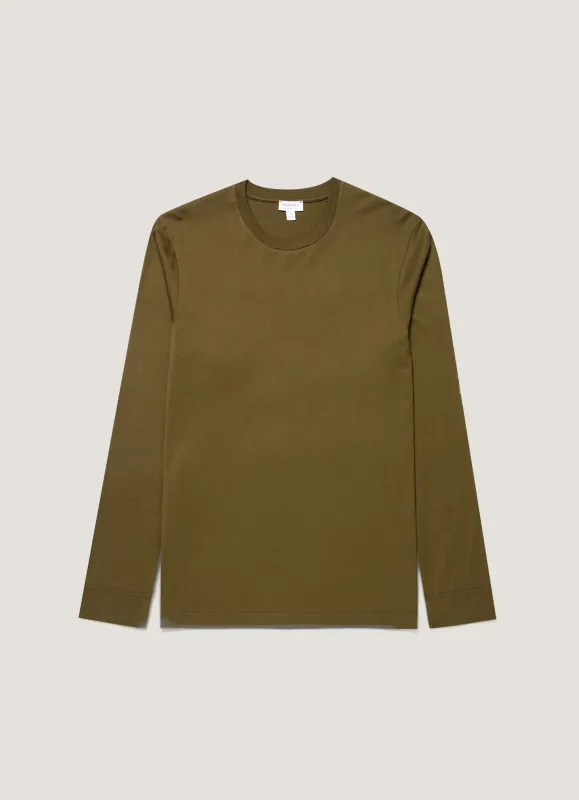 Men's Long Sleeve Riviera Midweight T-shirt in Loden Green made by Sunspel
