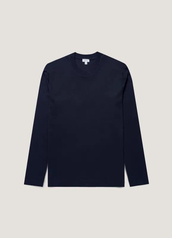 Men's Long Sleeve Heavyweight T-shirt in Midnight Navy made by Sunspel