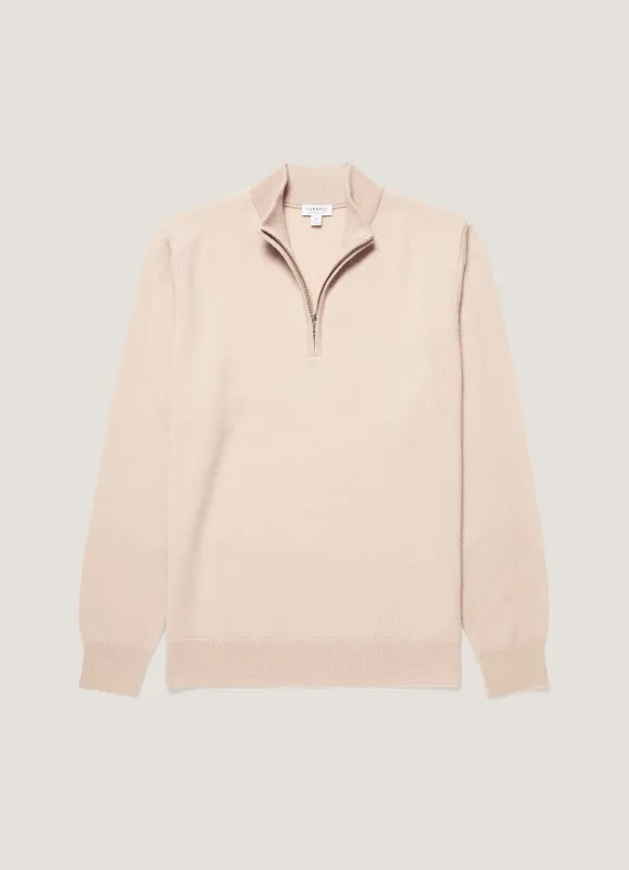 Men's Cashmere Half Zip Jumper in Swansdown made by Sunspel