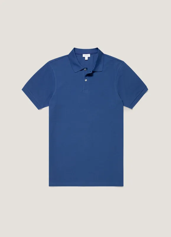 Men's Piqué Polo Shirt in Clear Night made by Sunspel