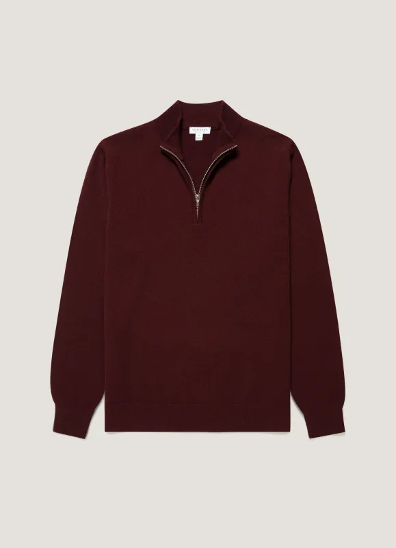 Men's Cashmere Half Zip Jumper in Bakelite made by Sunspel