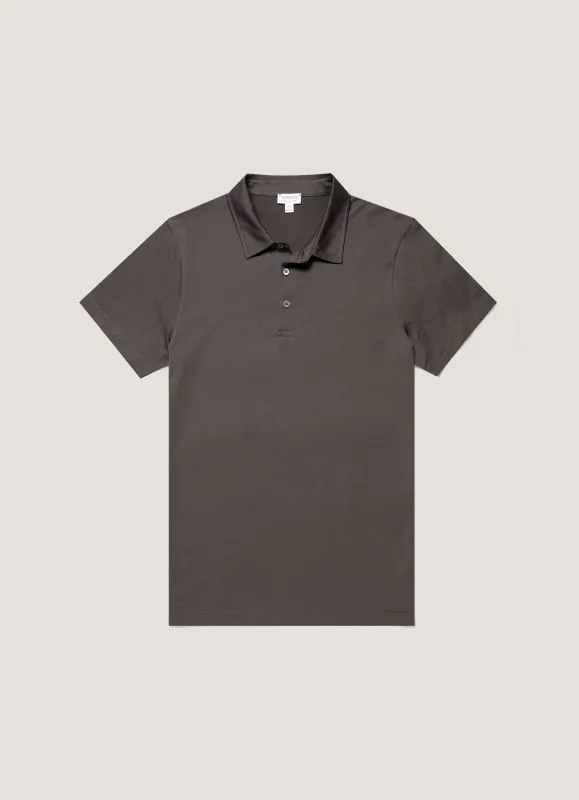 Men's Classic Jersey Polo Shirt in Anthracite made by Sunspel
