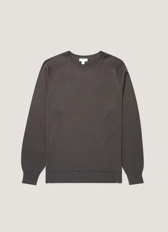 Men's Sea Island Cashmere Crew Neck Jumper in Anthracite made by Sunspel