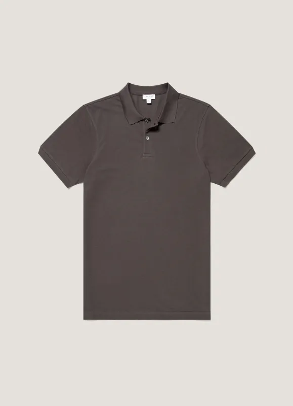 Men's Piqué Polo Shirt in Anthracite made by Sunspel