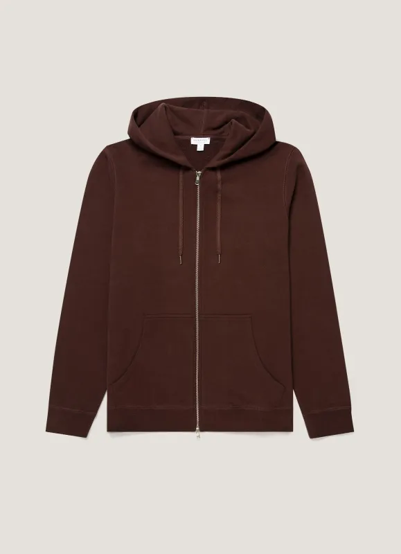 Men's Loopback Zip Hoodie in Bakelite made by Sunspel