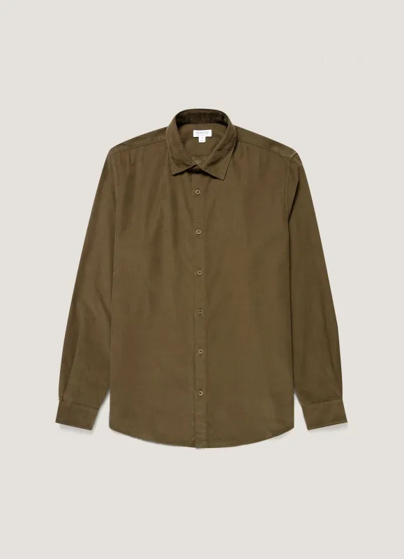 Men's Fine Cord Shirt in Loden Green made by Sunspel