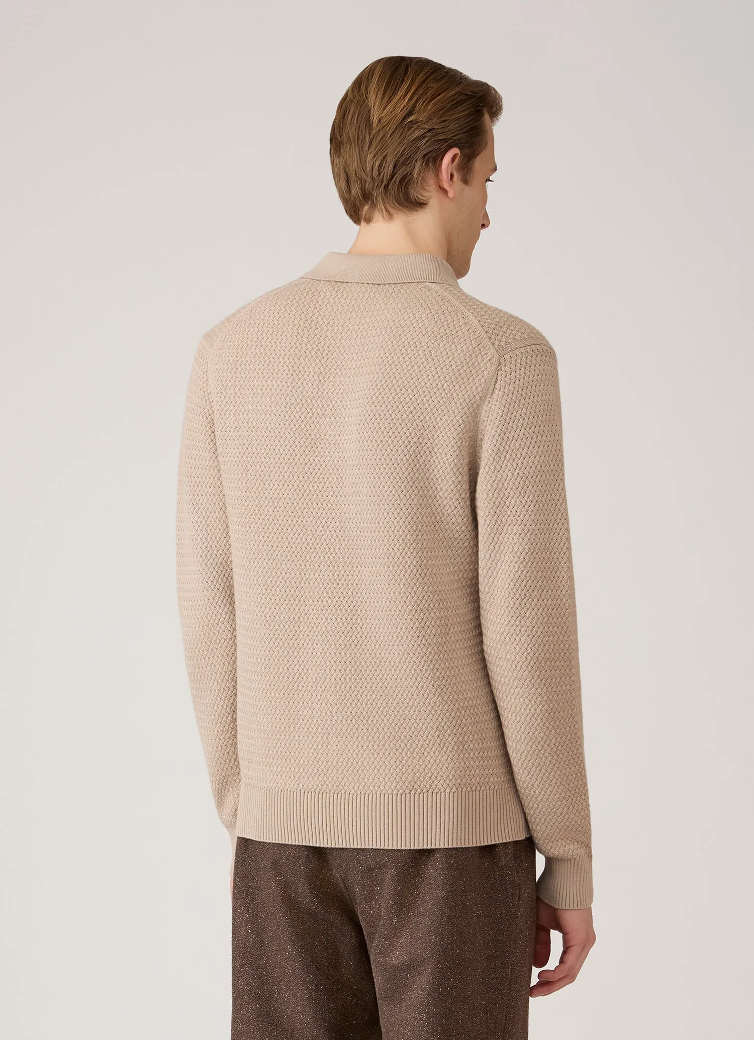 Men's Cotton Basketweave Polo Shirt in Stone sold by Sunspel product image thumbnail 5