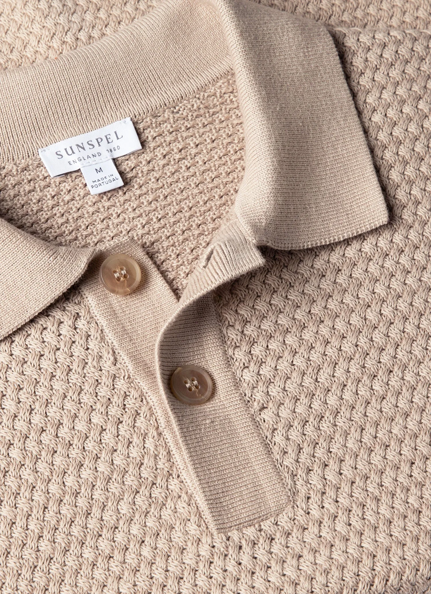 Men's Cotton Basketweave Polo Shirt in Stone sold by Sunspel product image thumbnail 4