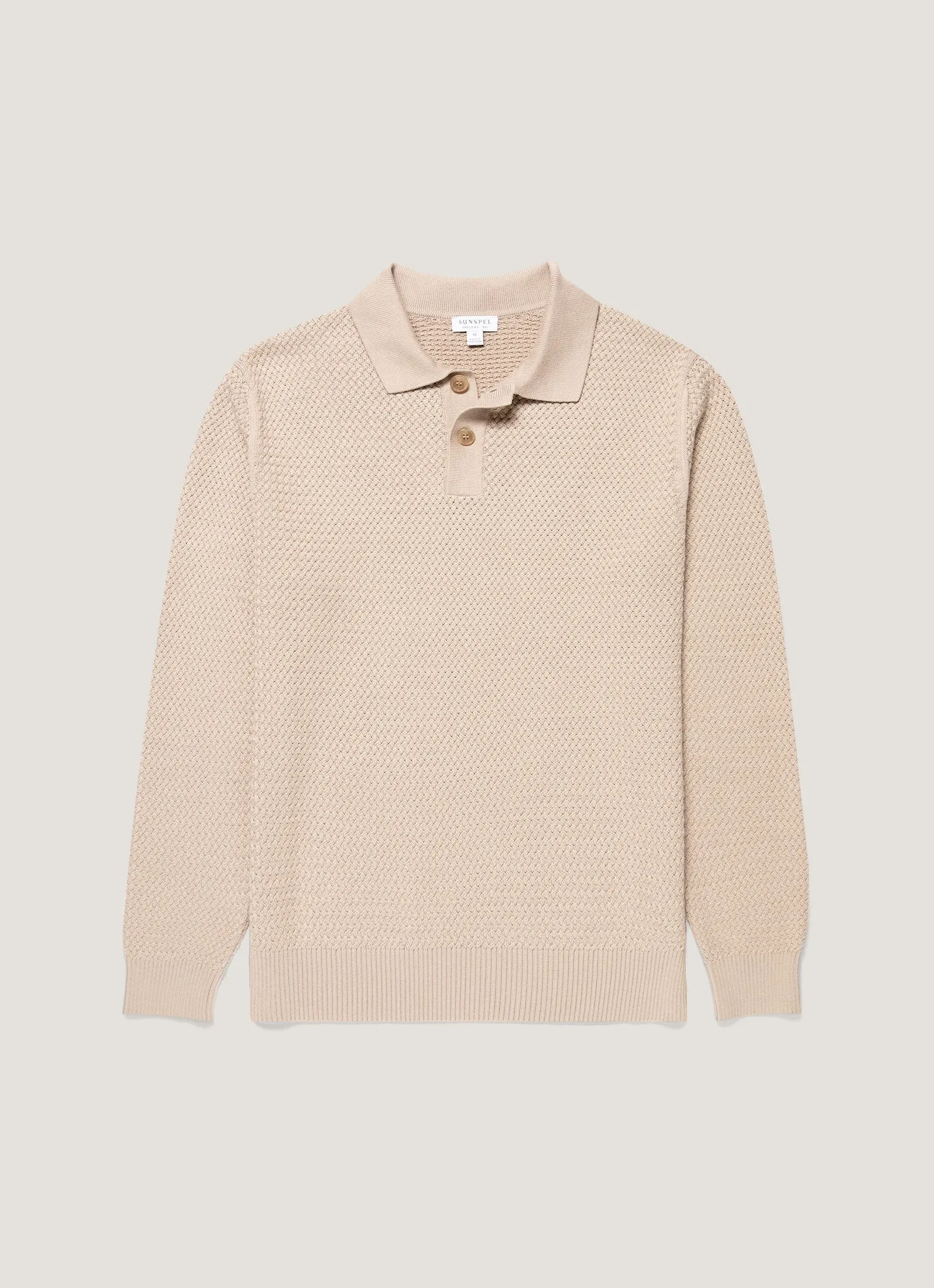 Men's Cotton Basketweave Polo Shirt in Stone sold by Sunspel
