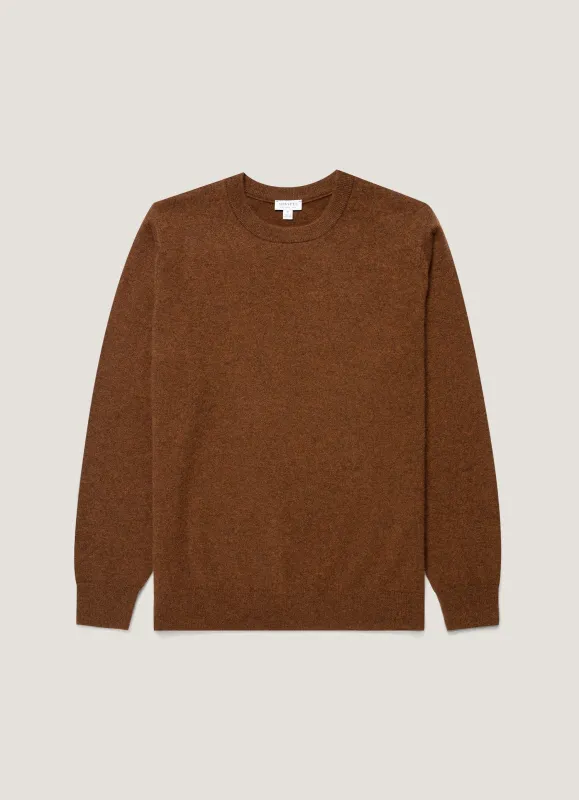 Men's Cashmere Crew Neck Jumper in Chestnut Melange made by Sunspel