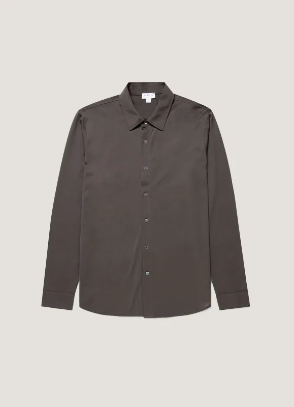 Men's Classic Jersey Shirt in Anthracite made by Sunspel