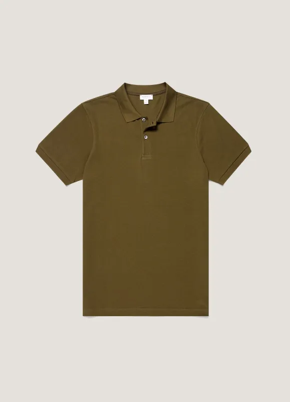Men's Piqué Polo Shirt in Loden Green made by Sunspel