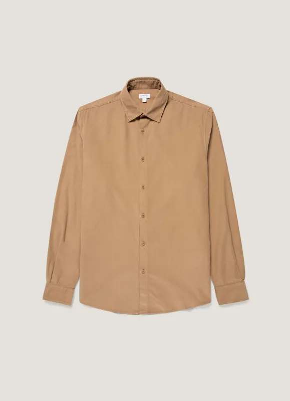 Men's Fine Cord Shirt in Dark Beige made by Sunspel