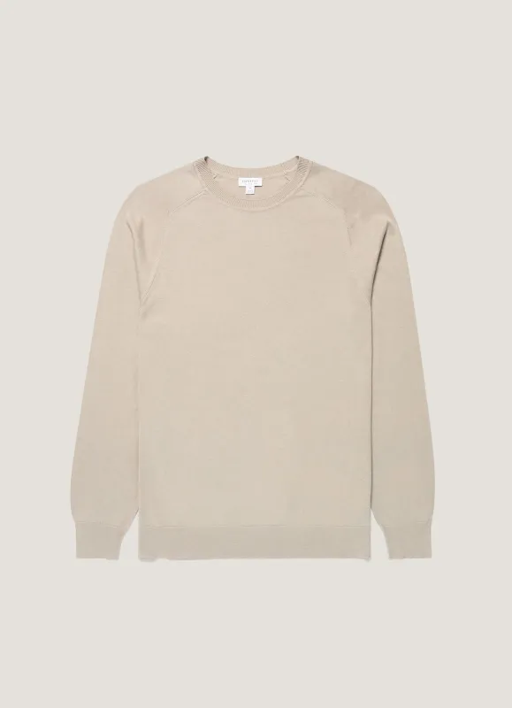 Men's Sea Island Cashmere Crew Neck Jumper in Stone made by Sunspel