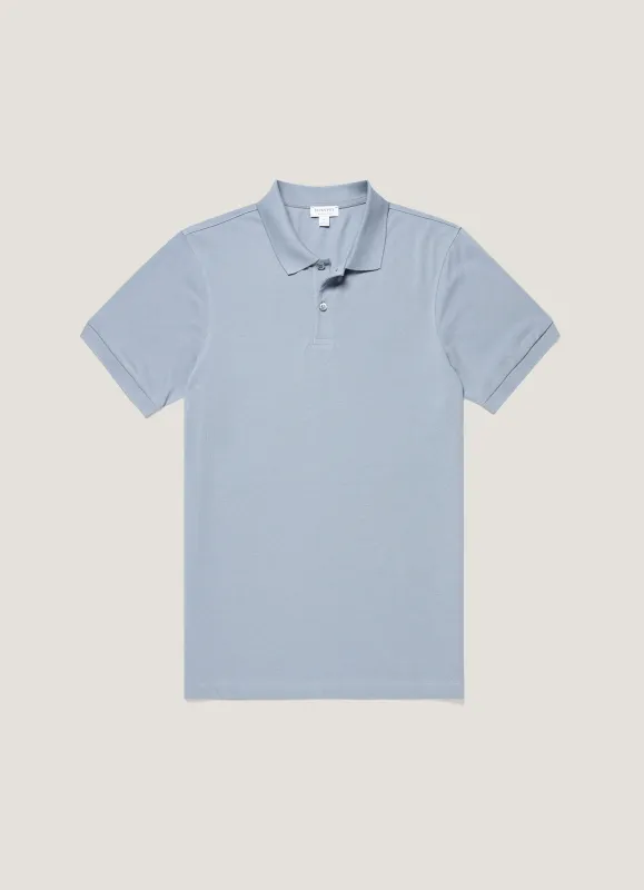 Men's Piqué Polo Shirt in Powder Blue made by Sunspel