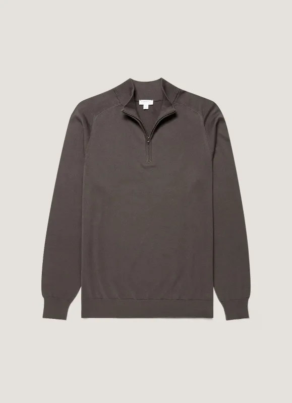 Men's Sea Island Cashmere Half Zip in Anthracite made by Sunspel