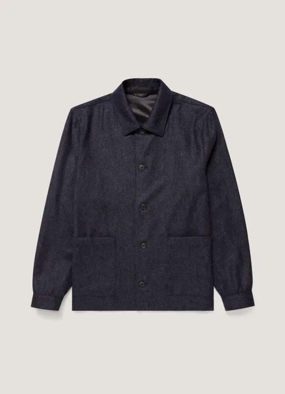 Men's Wool Twill Chore Jacket in Slate Blue Melange made by Sunspel