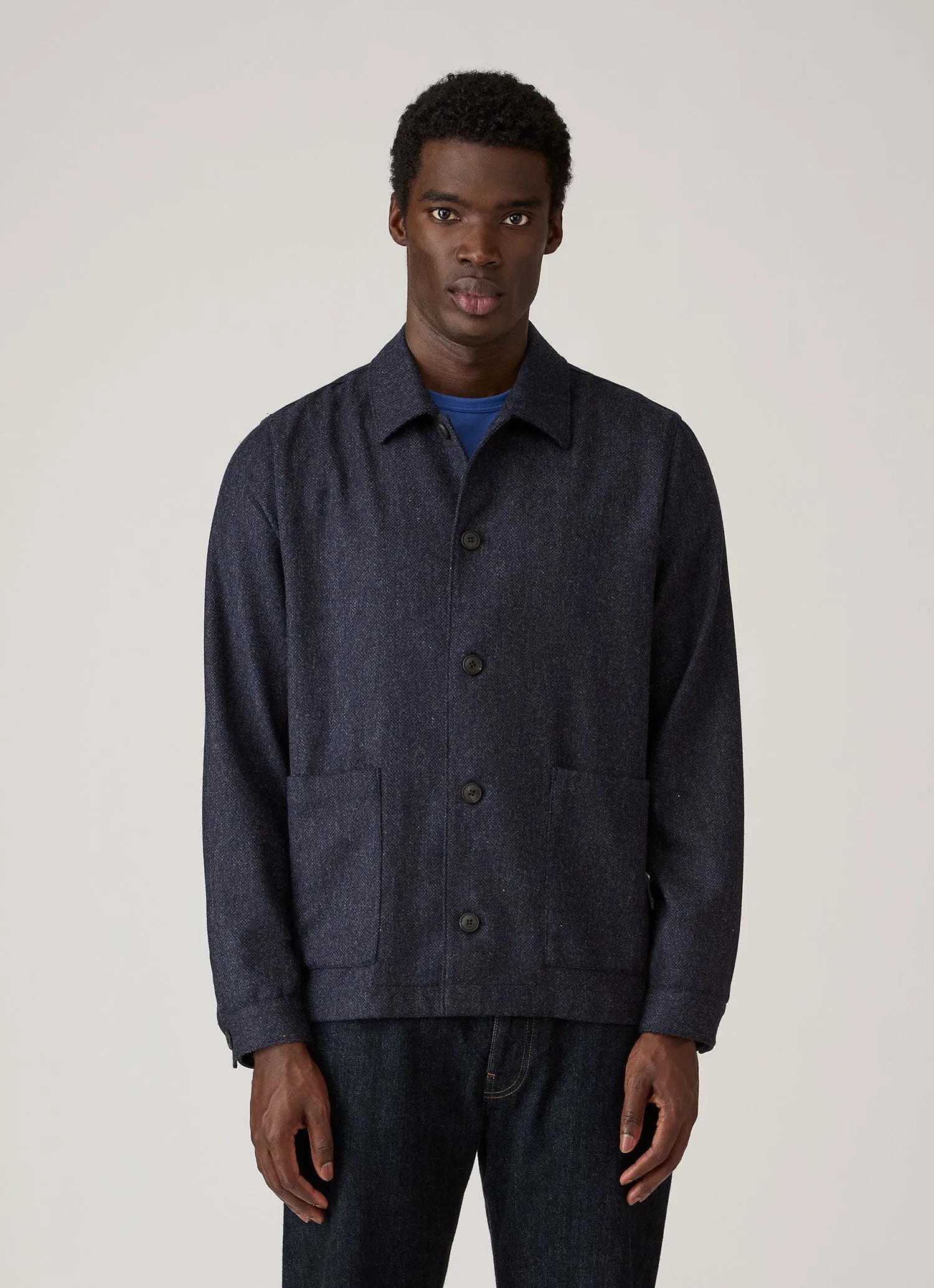 Men's Wool Twill Chore Jacket in Slate Blue Melange sold by Sunspel product image thumbnail 2