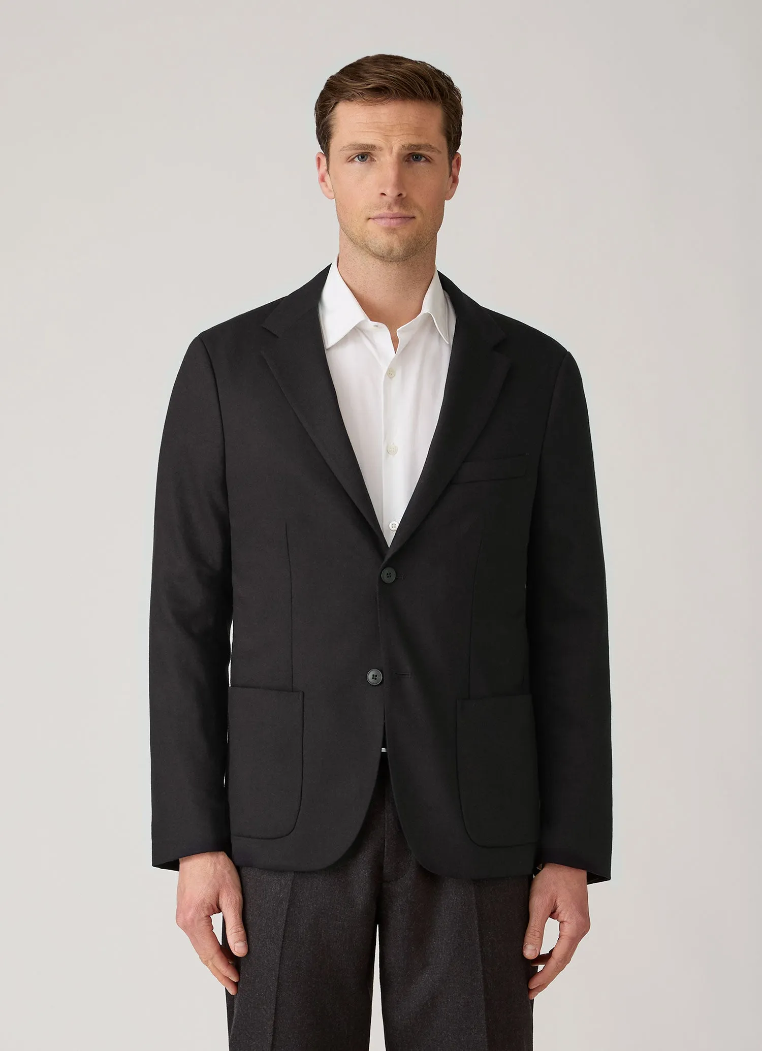 Men's Wool Cashmere Flannel Blazer in Charcoal Melange sold by Sunspel product image thumbnail 2