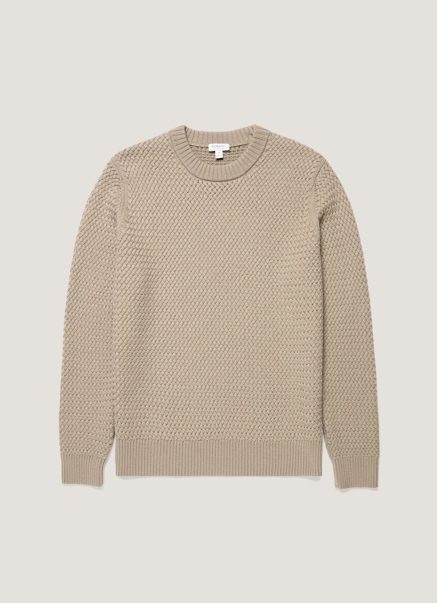 Men's Merino Wool Basketweave Jumper in Stone sold by Sunspel